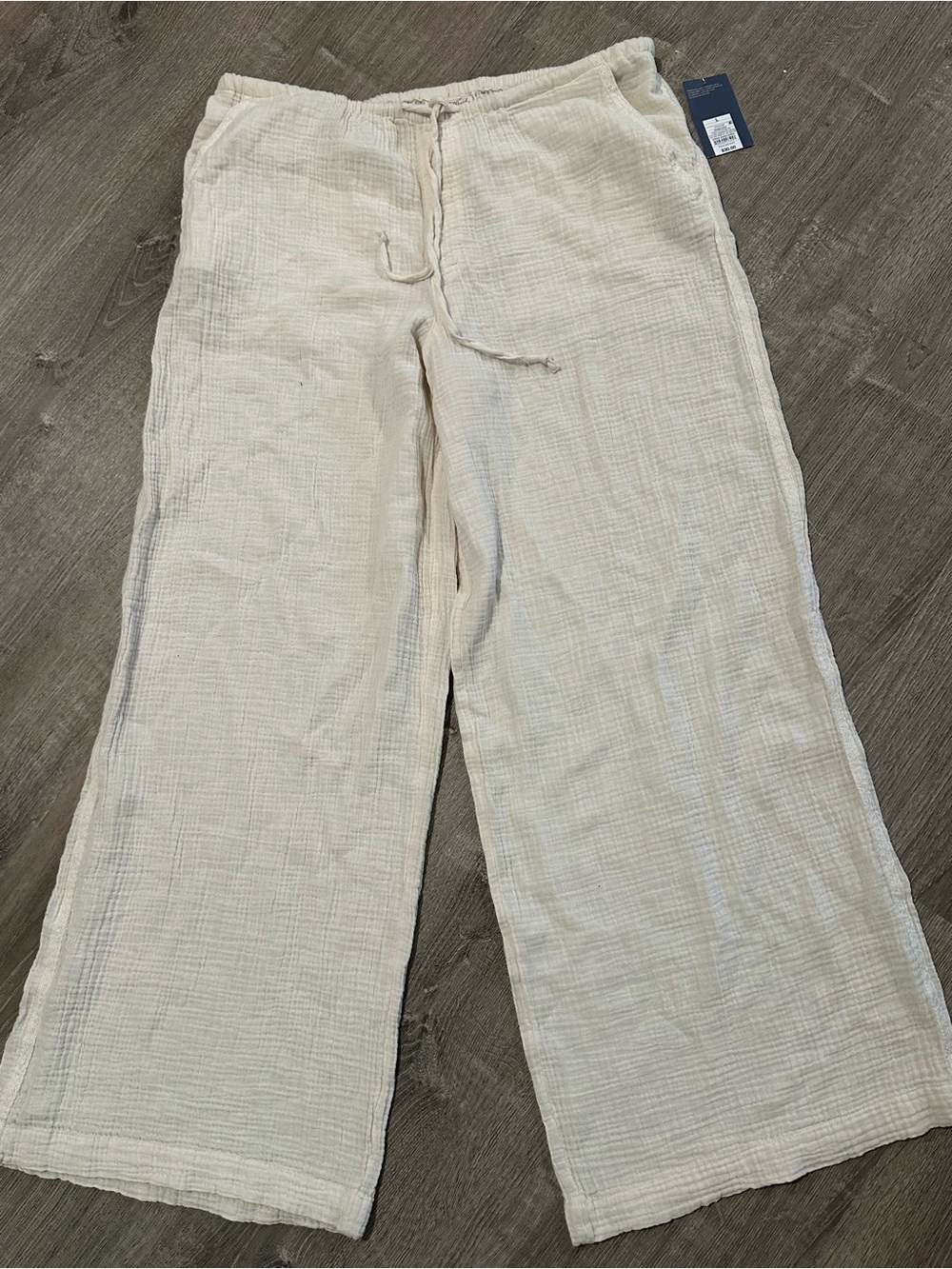 Women’s Lightweight Cream Wide-Leg Drawstring Pants